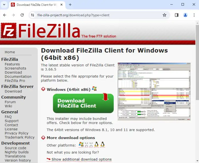 Gefälschte Filezilla-Downloadseite
