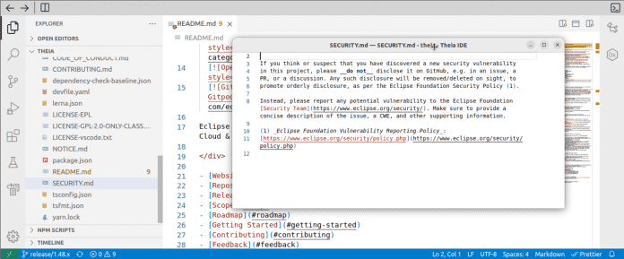 Eclipse Theia 1.48 erlaubt das Ablösen von Fenstern im Standard-Code-Editor. 