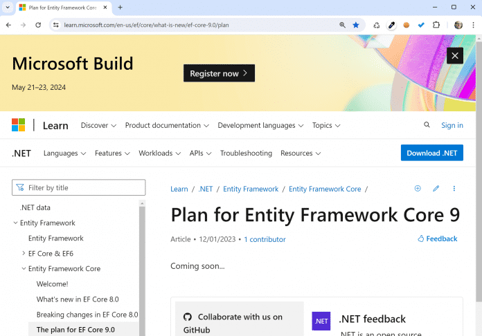 Das Entity-Framework-Core-Team hat keinen Plan für Version 9.0 veröffentlicht (Abb. 5).