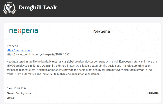 Mitteilung von Dunghill Leak-Cybergang im Darknet