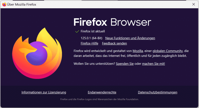 Firefox Versionsdialog