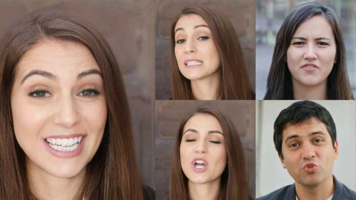 Mehrere fotorealistisch erscheinende Bilder von Gesichtern mit starker Mimik