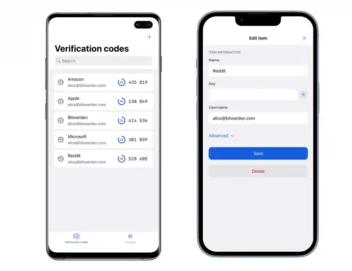 Bedientoberfläche der Bitwarden Authenticator App