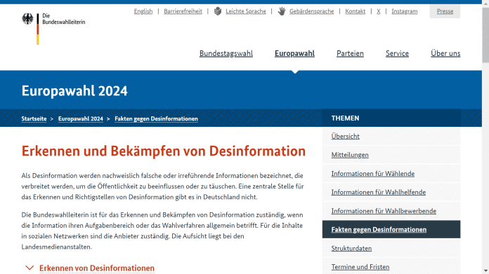 Auf der Website der Bundeswahlleiterin finden Wähler Informationen rund um Desinformationen zur Europawahl., 