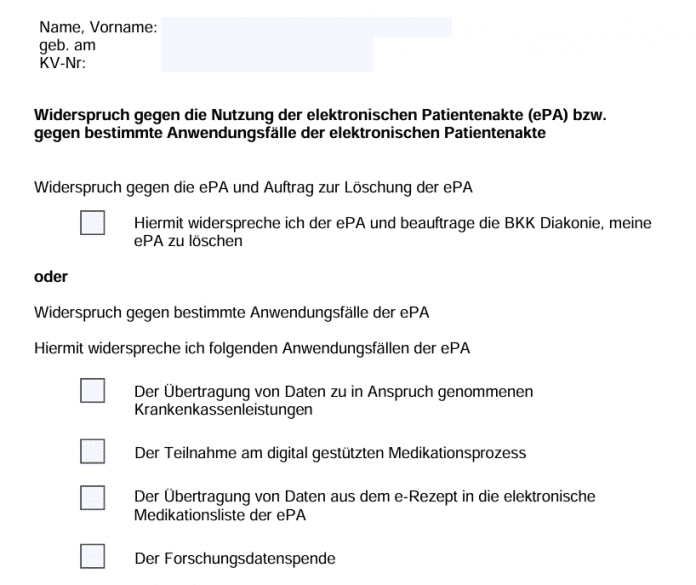 Verschiedene Widerspruchsmöglichkeiten bei der elektronischen Patientenakte