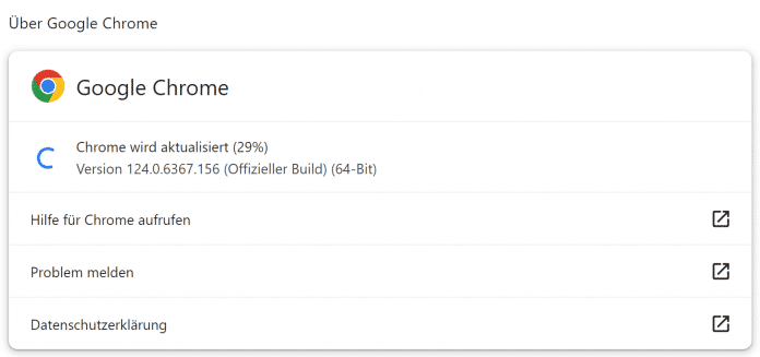 Der Google Chrome-Versionsdialog