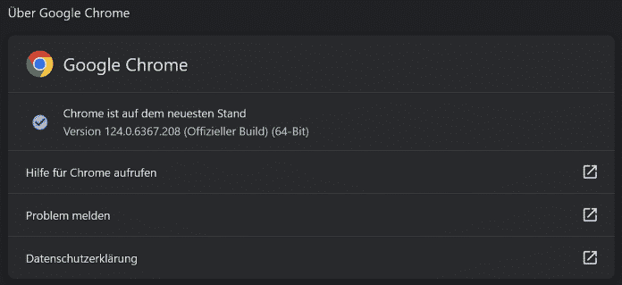 Versionsdialog von Google Chrome