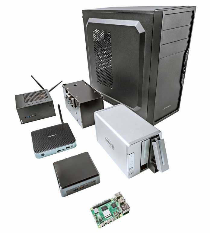 Qual der Wahl: Ein Heimserver im klassischen ATX-PC-Format ermöglicht flexible, individuelle Ausstattung zum günstigen Preis. Mini-PCs, fertige NAS oder Einplatinencomputer sind deutlich kleiner, haben aber jeweils spezifische Einschränkungen., 