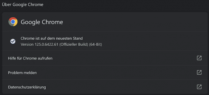 Versionsdialog von Google Chrome