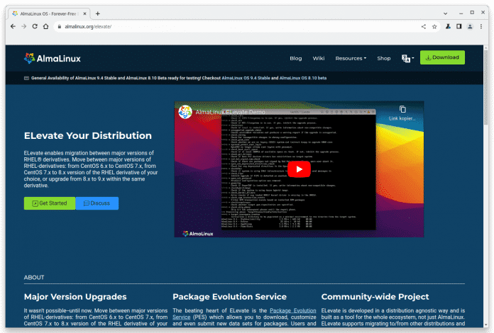 AlmaLinux stellt für sein Migrationswerkzeug ELevate umfangreiche Dokumentation und Beispielvideos bereit., 