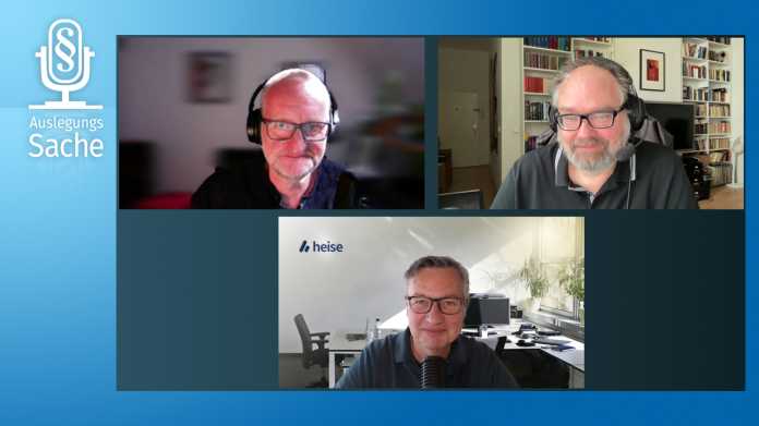 Videokonferenz mit c't-Redakteur Jo Bager (links), Joerg Heidrich (rechts) und Holger Bleich (unten)