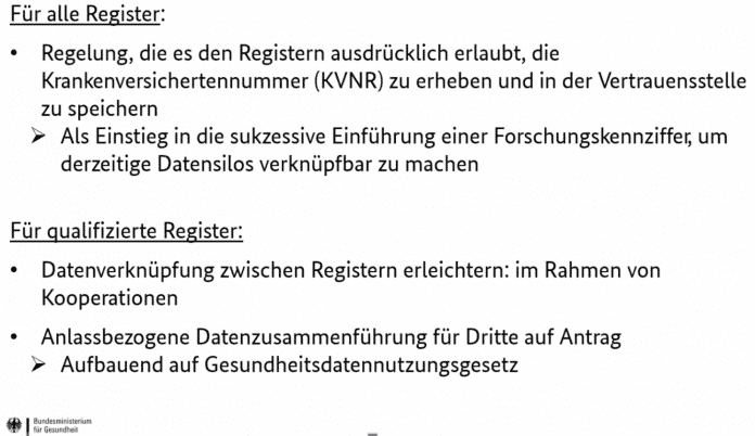 Vortragsfolie von Markus Algermissen zu geplanten Regelungen für Register.