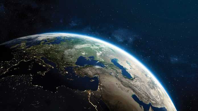 Generiertes Satellitenbild der Erde, mit teilen in der Nacht