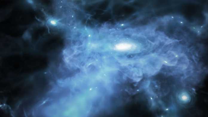 Blaue Galaxien umgeben von großen Gasstrukturen