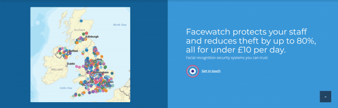 Diagramm zeigt auf einer Landkarte, wo Facewatch überall zum Einsatz kommt.