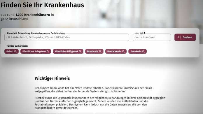 Screenshot von der Website Bundes-Klinik-Atlas.de