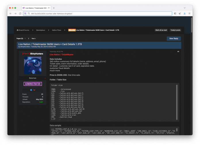 Verkaufsangebot von ShinyHunters 