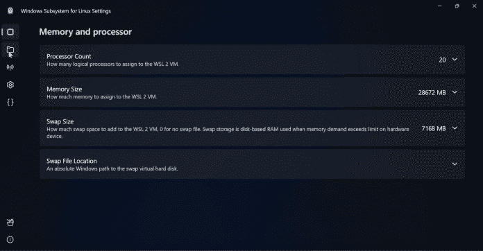 So präsentiert sich die anstehende GUI-Anwendung für WSL-Einstellungen namens &quot;Windows Subsystem for Linux Settings&quot;. 