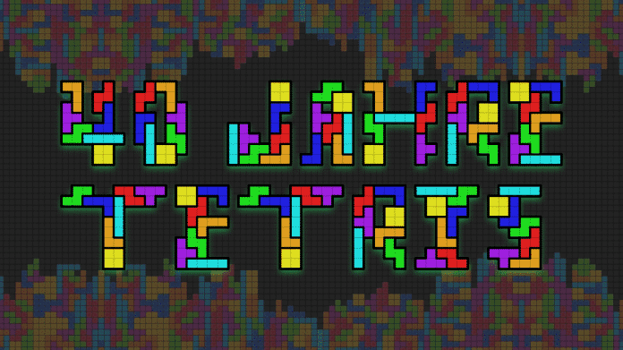 Stilisierter Schriftzug "40 Jahre Tetris" aus Tetris-Steinchen