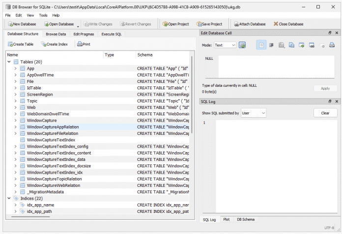 Struktur der SQLite-Datenbank für Recall