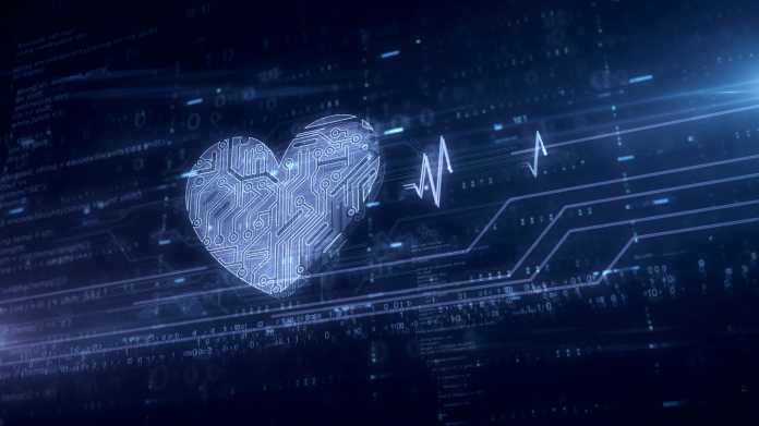 Ein Hologramm eines Herzens mit digitaler Anmutung