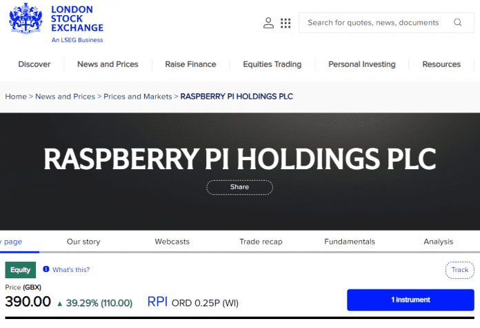 An der Londoner Börse läuft die Raspberry Pi Holdings unter dem Tickersymbol RPI.