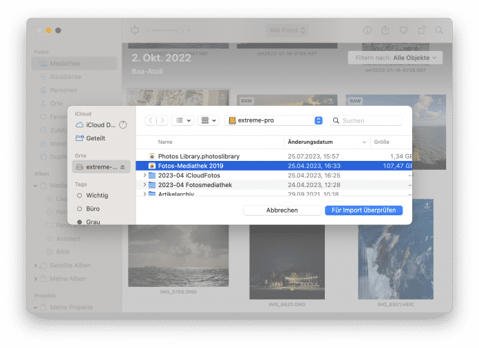 Nutzen Sie die Import-Funktion, um Dateien direkt von einer Fotomediathek in eine andere zu kopieren. So verlieren Sie keine Metadaten.