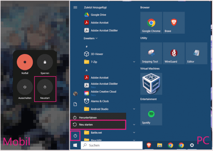 Smartphone und PC neustarten