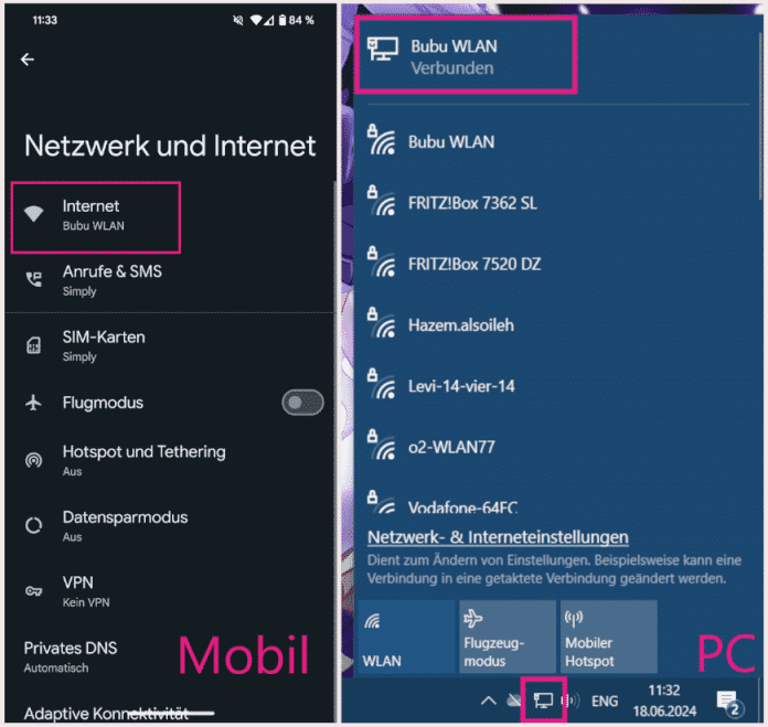 Netzwerk auf Smartphone und PC prüfen