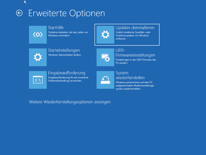 Windows Recovery: Updates deinstallieren