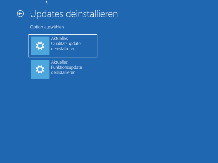 Windows Recovery: Uninstall the latest quality update