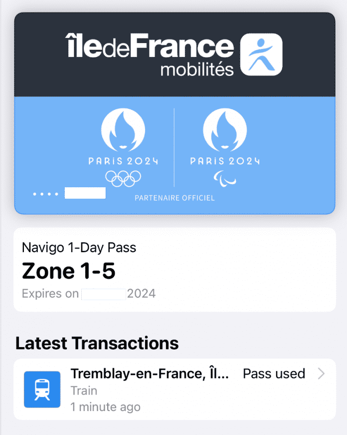 Navigo ticket in the Wallet app