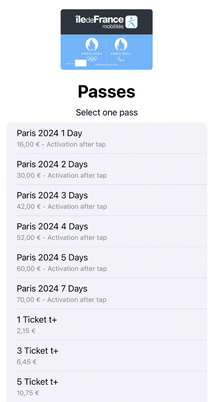 Offer of the various Paris tickets directly in the Wallet app