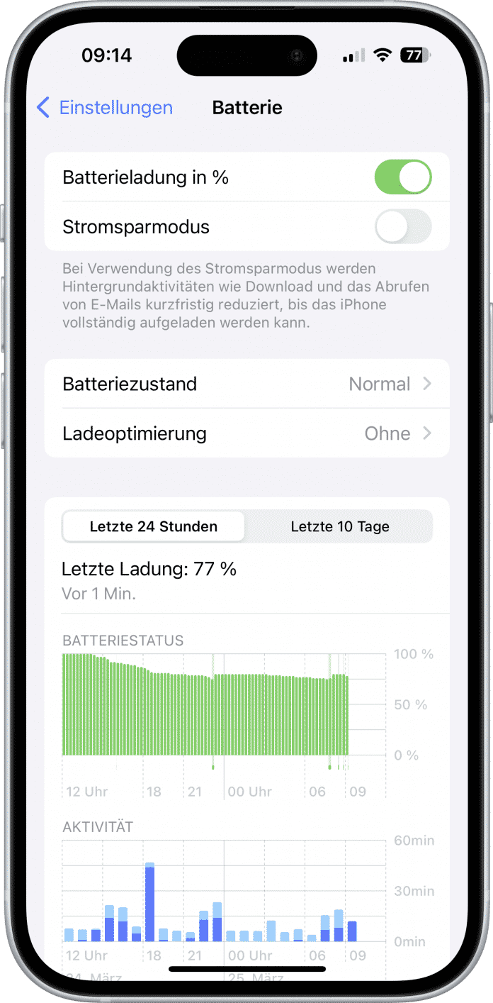  Selbst wenn die Ladeoptimierung ausgeschaltet ist, lädt das iPhone 15 Pro manchmal nachts nicht über 80 Prozent auf.
