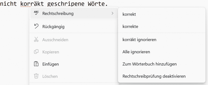 Correction suggestions in the context menu