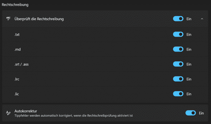 Spell check and autocorrect settings