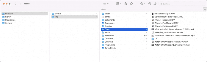  Der Finder übernimmt eine veränderte Spaltenbreite dauerhaft, wenn man beim Einstellen der Breite mit der Maus zusätzlich die Wahltaste drückt.