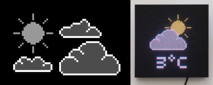Wettersymbole und die Anzeige auf der LED-Matrix