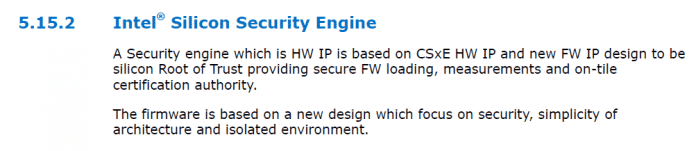 Screenshot: Intels Beschreibung des "Silizium-Sicherheits-Engine" Das Datenblatt zum Core Ultra 100 listet alle wesentlichen Funktionen des Microsoft Pluton auf.