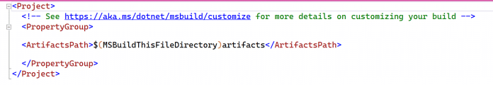 Die Einstellung &lt;ArtifactsPath&gt; in der Datei Directory.Build.props legt den Ordner fest.â€‹