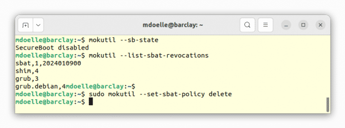 Retrieving and resetting the SBAT blacklist under Linux