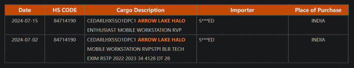 Screenshot del database doganale utilizzando Arrow Lake Halo