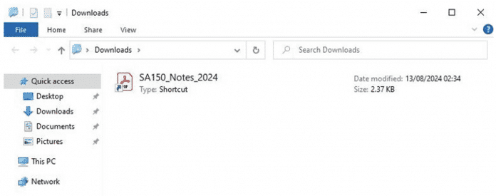 Shortcut tarnt sich als PDF, die so aussieht, als ob sie aus einem lokalen Download-Ordner stammt.