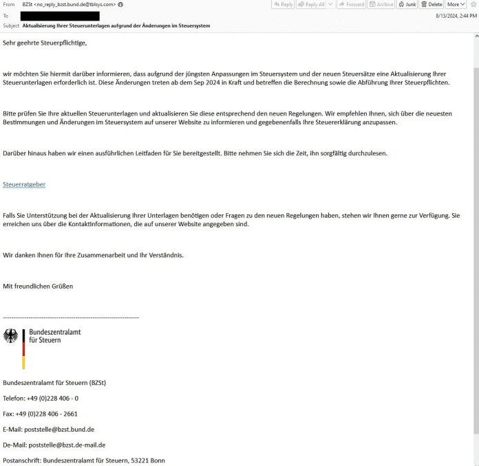 Phishing-Versuch über eine E-Mail.​