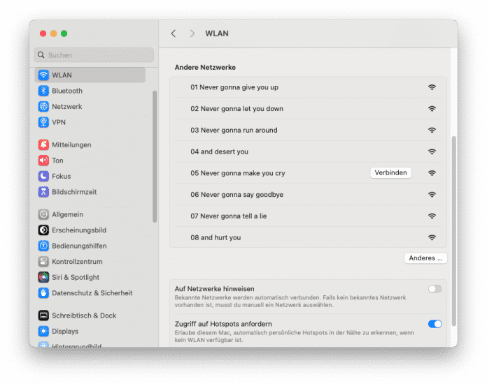 Flipper Zero: Rickroll per WLAN-Liste