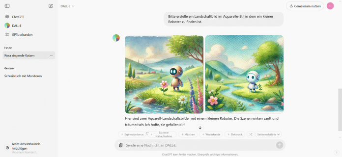 ChatGPT macht immer zwei Bildvorschläge.