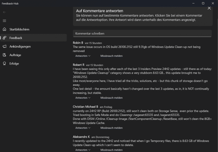 Problemmeldung im Feedback-Hub