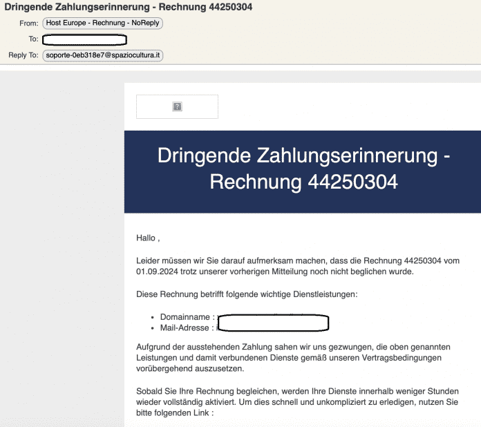 Der Mail-Body der Host-Europe-Phishing-Mails