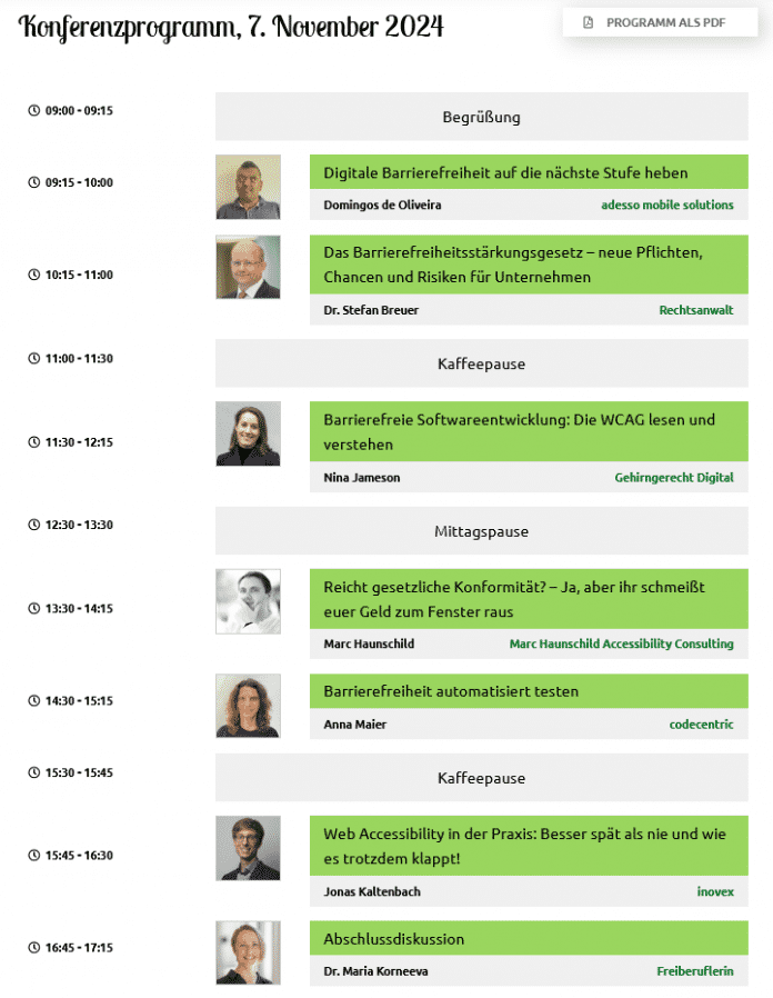 Screenshot vom Programm des Accessibility Days, einem Online-Thementag der Enterprise-JavaScript-Konferenz enterJS.