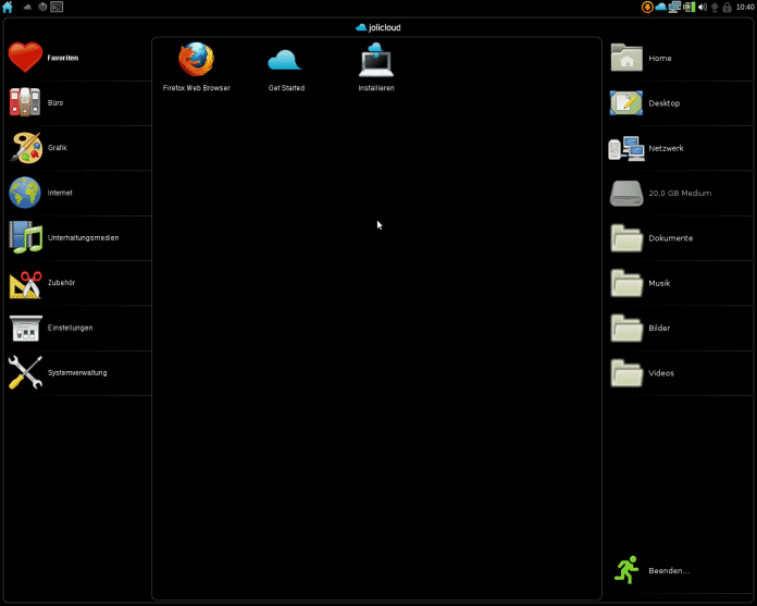 Jolicloud Linux Startbildschirm
